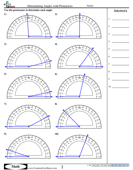 Angles Worksheets - Determining Angles with Protractors  worksheet
